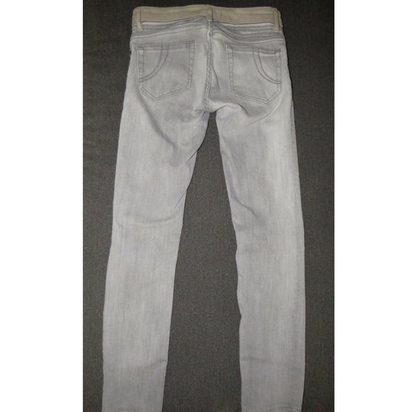 Maje Gray Denim Skinny Jeans, Lamb Suede Detail, Low Rise - Picture 8 of 11